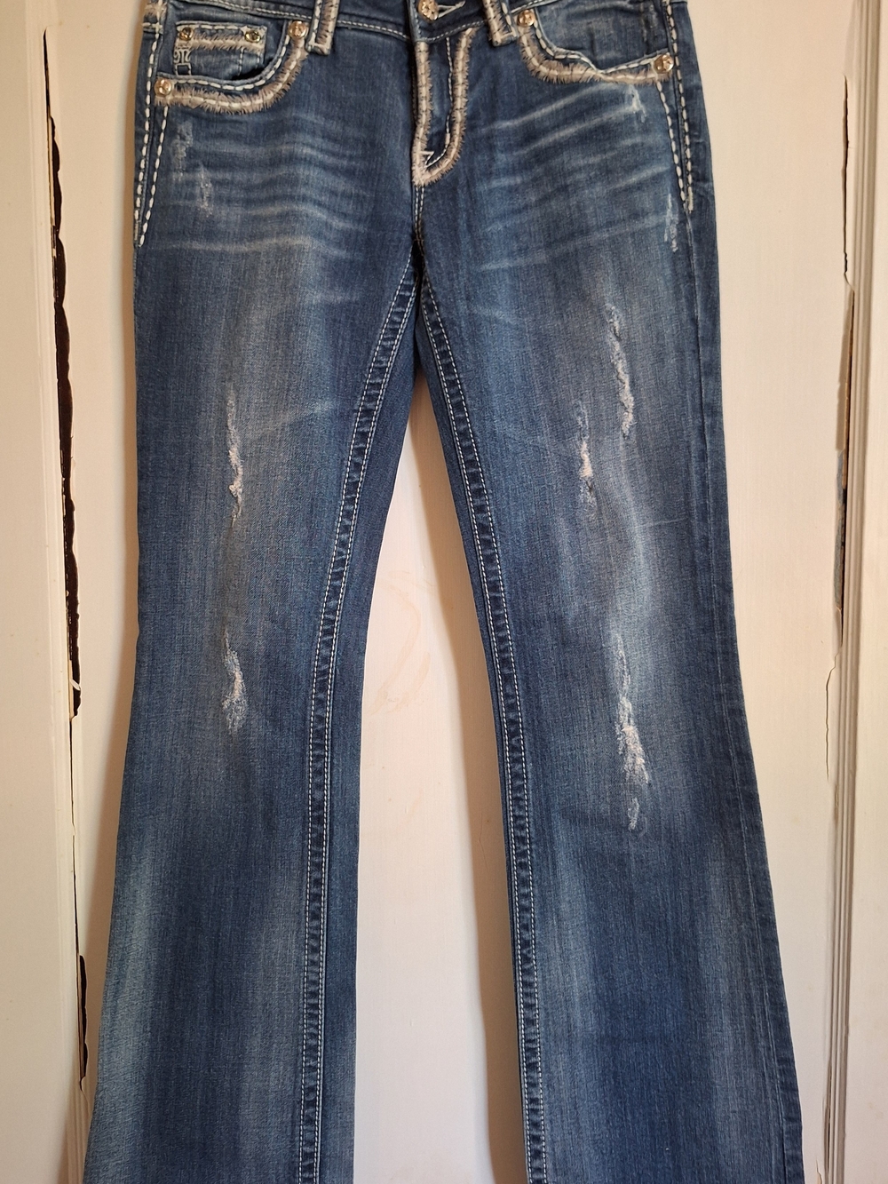 Miss Me Womens Jeans Bootcut Light Blue Wash Size 29 Distressed Embellishments
